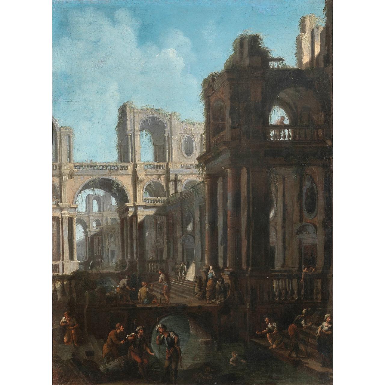 Dipinto: Capriccio with ancient ruins and figures
