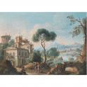 Dipinto: View of the Roman Countryside with figures and buildings (II)