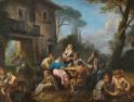 Dipinto: Bambocciata: festa di contadini nella campagna romana