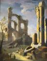 Dipinto: Capriccio with ancient ruins and figure, dusk (I)
